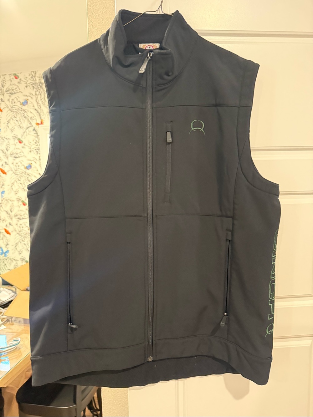 Cinch Black Softshell Vest with Green Logo